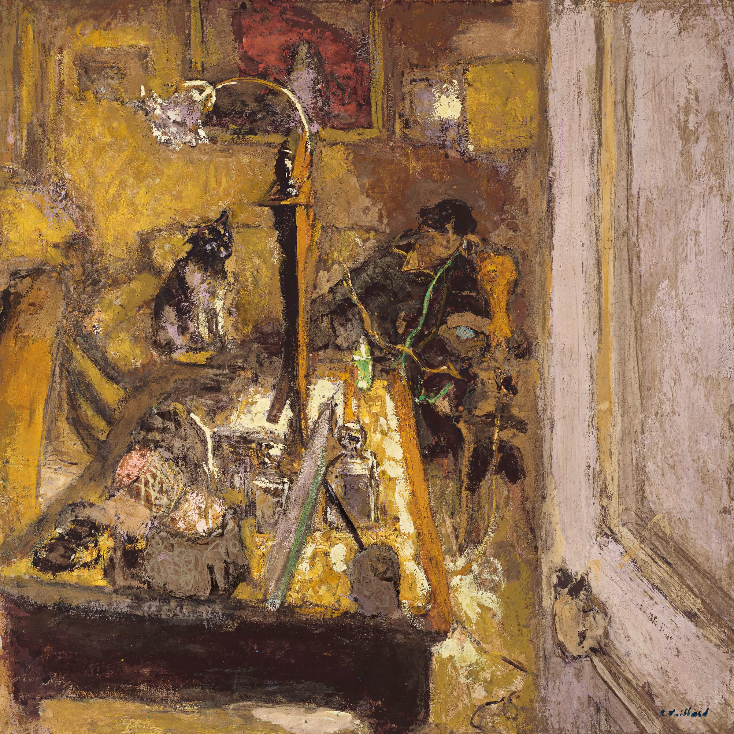 Madame Hessel téléphonant dans son boudoir